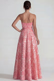 Blush Jacquard Tirantes Tirantes Vestido formal largo con abertura