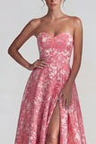Blush Jacquard Tirantes Tirantes Vestido formal largo con abertura