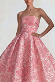 Vestido Midi A Line sin tirantes Blush Jacquard