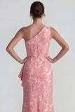 Jacquard rubor Vestido formal largo con volantes de un hombro