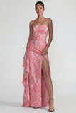 Blush Jacquard Vestido formal largo con abertura y abertura