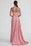 Blush Jacquard Vestido formal largo con abertura y abertura