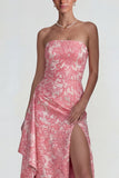 Blush Jacquard Vestido formal largo con abertura y abertura