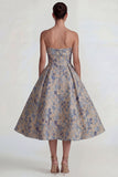 Vestido Midi de línea A sin tirantes gris azul, con cremallera trasera