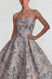 Vestido Midi de línea A sin tirantes gris azul, con cremallera trasera