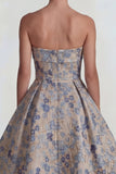 Vestido Midi de línea A sin tirantes gris azul, con cremallera trasera