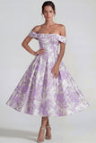 Vestido Midi de línea A de línea lila Jacquard lila