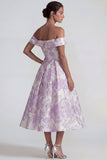 Vestido Midi de línea A de línea lila Jacquard lila