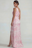 Jacquard lila fruncido, un hombro, vestido formal largo con abertura