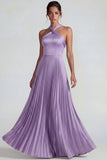 Vestido formal largo de raso lila de satén A