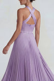 Vestido formal largo de raso lila de satén A