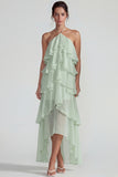 Vestido Midi azul de gasa con volantes con capas en A Line