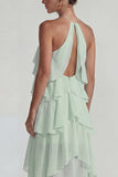 Vestido Midi azul de gasa con volantes con capas en A Line