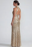 Lentejuelas doradas brillantes con capestro Vestido formal largo