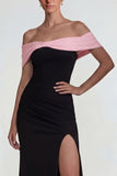 Vestido formal largo y con abertura en negro rosa rosa