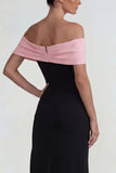 Vestido formal largo y con abertura en negro rosa rosa