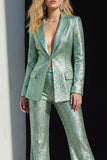 Traje de graduación de mujer de dos piezas con solapa verde Peak Peak de dos piezas