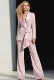 Trajes de trabajo de mujer con solapa Pink Peak de dos piezas y faja