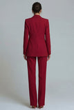Trajes de trabajo de mujer con solapa de pico de dos piezas burdeos