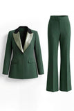 Traje de graduación de graduación verde oscuro de corte slim de dos piezas, solapa con pico y cruzado
