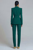 Trajes de trabajo de dos piezas con solapa de dos piezas en solapa de pico verde oscuro para mujer con cinturón
