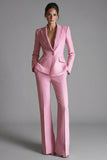 Trajes de trabajo femeninos de dos piezas de un solo botón de solapa Pink Peak