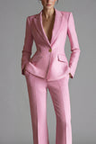 Trajes de trabajo femeninos de dos piezas de un solo botón de solapa Pink Peak