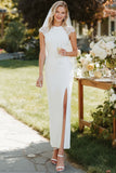 Vestido de novia largo de manga de encaje blanco con abertura
