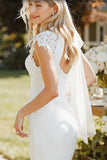 Vestido de novia largo de manga de encaje blanco con abertura