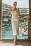 Vestido largo de novia largo de satén blanco con escote cuadrado