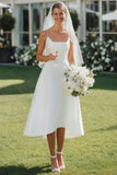 Vestido de novia de tirantes finos blancos Midi A Line