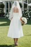 Vestido de novia de tirantes finos blancos Midi A Line