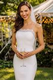 Vestido de novia Midi de encaje blanco con tirantes finos
