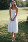 Vestido de novia Midi de tirantes finos blancos de encaje A Line