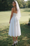 Vestido de novia Midi de tirantes finos blancos de encaje A Line