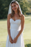 Vestido de novia Midi de tirantes finos blancos de encaje A Line
