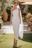 Vestido de novia blanco de encaje de un solo hombro con funda