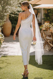 Vestido de novia blanco de encaje de un solo hombro con funda