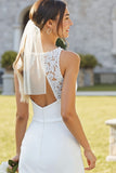 Vestido de novia Midi de satén blanco de encaje