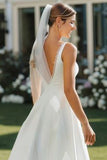 Vestido de novia de satén Midi de encaje blanco con escote en V