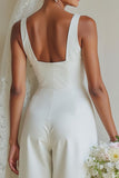 Trajes de boda de cuello de barco blancos con cuello de barco de línea larga