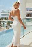 Vestido largo de novia de tirantes finos de encaje