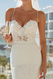Vestido de novia Midi con tirantes finos de encaje marfil