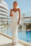 Vestido largo de novia de tirantes finos de marfil