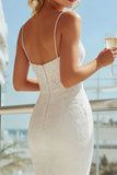 Vestido largo de novia de tirantes finos de marfil