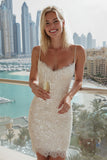 Vestido de novia bodycon con tirantes finos de marfil marfil y lentejuelas