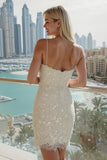 Vestido de novia bodycon con tirantes finos de marfil marfil y lentejuelas
