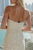 Vestido de novia bodycon con tirantes finos de marfil marfil y lentejuelas
