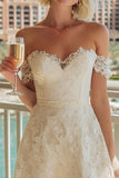 Vestido de novia A Line con encaje de marfil