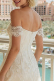 Vestido de novia A Line con encaje de marfil